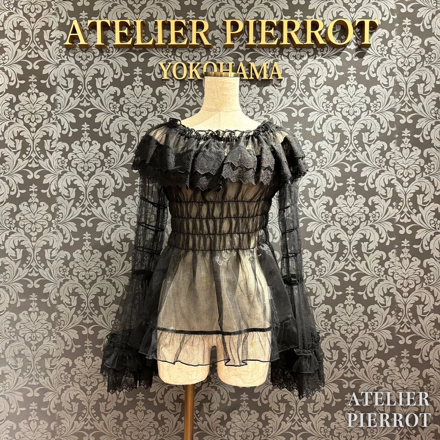 j-store-online_AtePie_Sheer_offshoulder_shirring_blouse_black