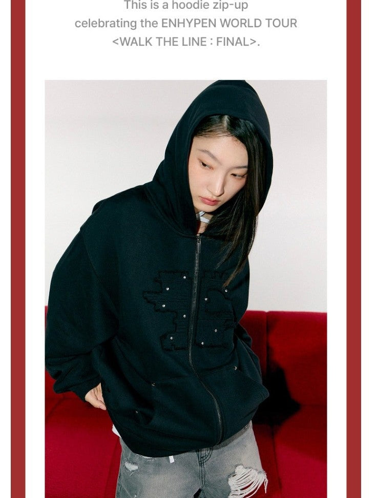 ENHYPEN WALK THE LINE FINAL フーディ Mサイズ Pre-Order) ENHYPEN WALK THE LINE FINAL - STUD ZIP-UP HOODIE – J