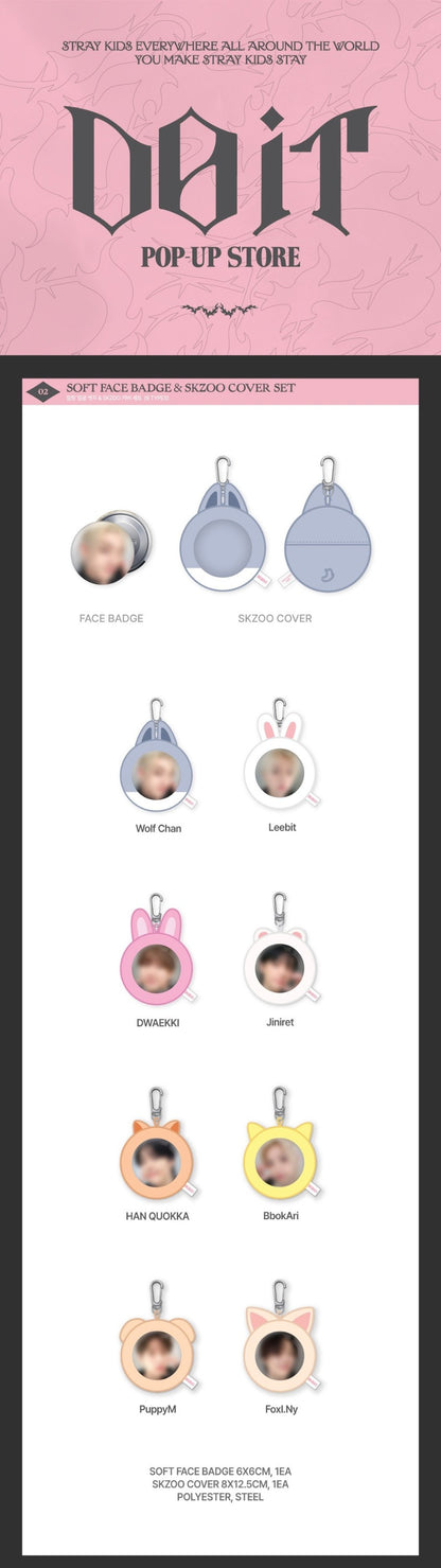 J-Store.online STRAY KIDS - &nbsp;DO IT" POP-UP STORE OFFICIAL MERCH - SOFT FACE BADGE &amp; SKZOO COVER BADGE
