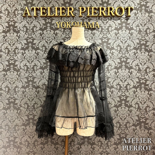 j-store-online_AtePie_Sheer_offshoulder_shirring_blouse_black
