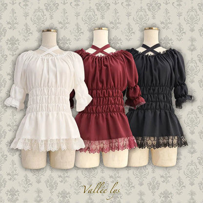 j-store-online_AtePie_Valee_lys-Short_Sleeve_Shirred_Blouse