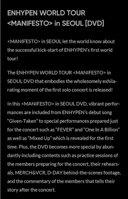 ENHYPEN - WORLD TOUR MANIFESTO IN SEOUL (DVD) - J-Store Online