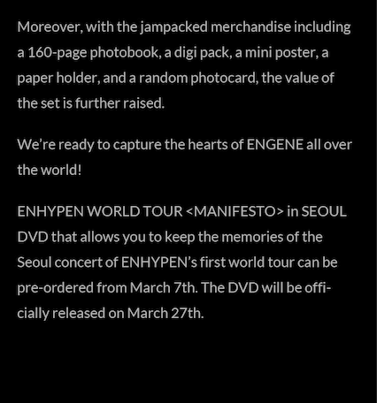 ENHYPEN - WORLD TOUR MANIFESTO IN SEOUL (DVD) - J-Store Online