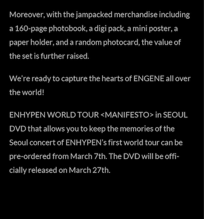 ENHYPEN - WORLD TOUR MANIFESTO IN SEOUL (DVD) - J-Store Online