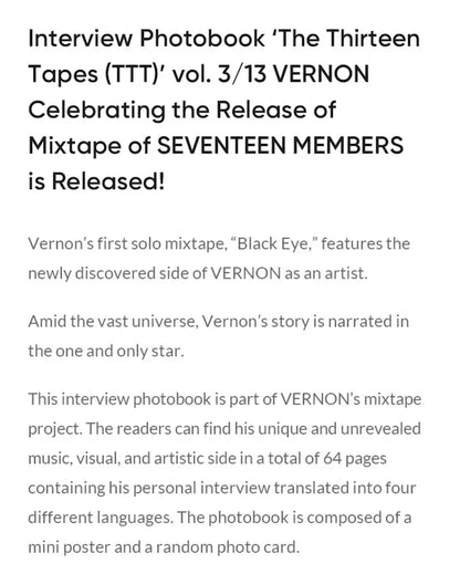 SEVENTEEN - THE THIRTEEN TAPES (TTT) VOL.3/13 - VERNON – J-Store SEVENTEEN - THE THIRTEEN TAPES (TTT) VOL.3/13 - VERNON – J-Store